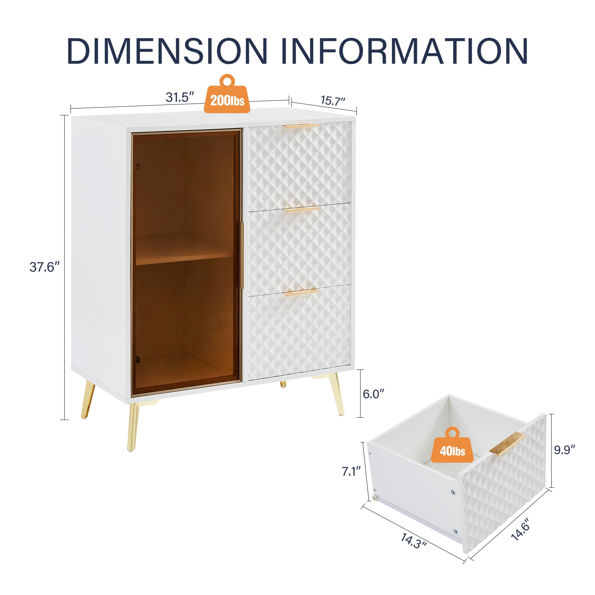 White Dresser for Bedroom with 3 Drawers,Modern Chest of Drawers Wooden Dressers with Metal Legs Adjustable Feet for Living Room