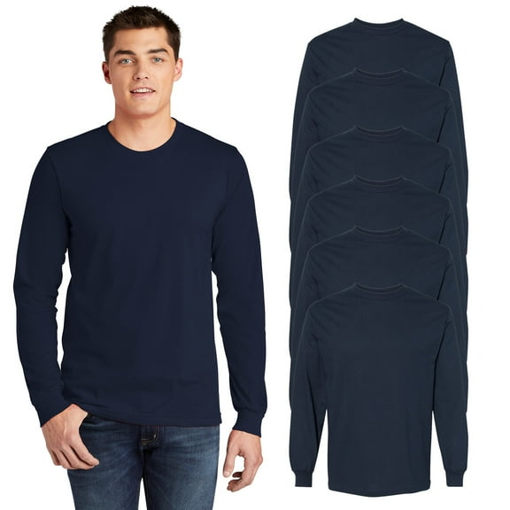 American Apparel Fine Jersey Long Sleeve T-Shirt for Men, Soft Comfortable Tee, Navy, 6 Pack, S