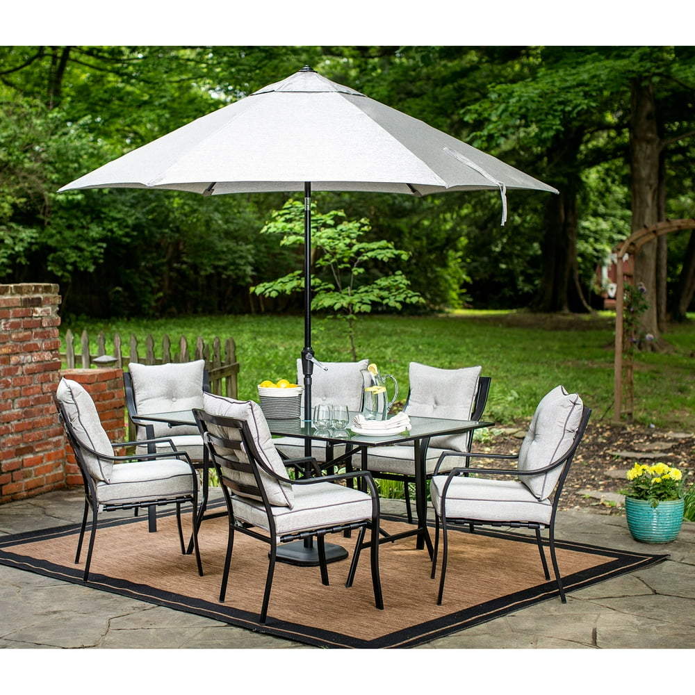 Hanover Lavallette 7Piece Outdoor Dining Set with Table Umbrella and