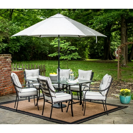 7-piece outdoor dining set with table umbrella and stand