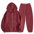thumbnail image 4 of felwors Women's Zip-Up Hoodie Tracksuit Set Fleece Sweatshirt & Jogger Pants for Casual, Active, and Loungewear Wine, XXXL, 4 of 4