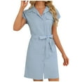 thumbnail image 2 of Caywon Women's Casual Fashion Solid Color Button Front Tie-Waist Lapel Short Sleeve Nightgown Classic Stylish Sleep Dress for Home Daily Use, 2 of 5