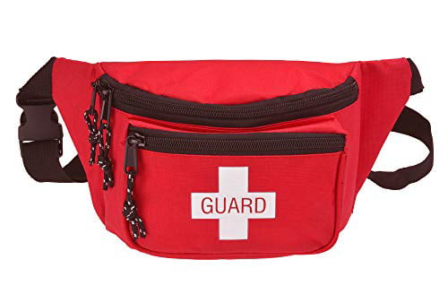 Baywatch Style First Aid Hip Pack w/Adjustable Strap Zipper Pouch Emergency Equipment Set Cross Logo AsaTechmed 5 Pack Lifeguard Fanny Pack with Whistle Lanyard 