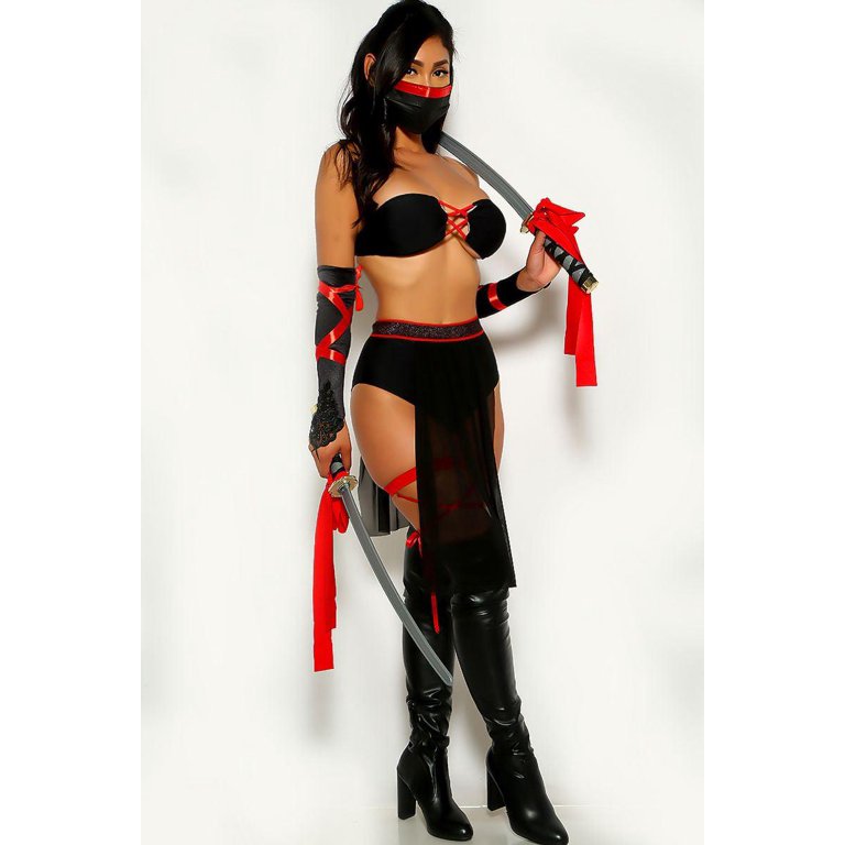 Dragon Ninja Master 5 Piece Costume Set - Black/Red