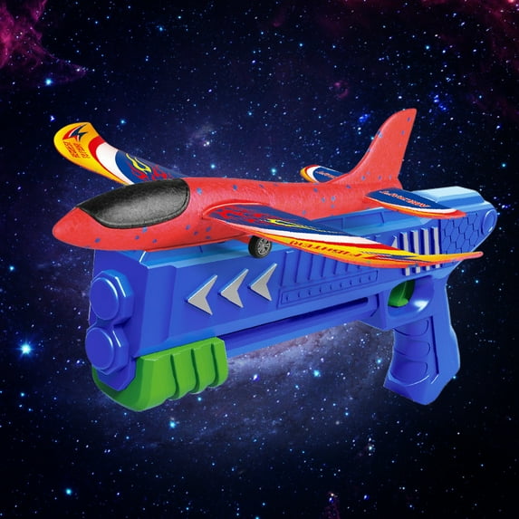 Daupanzees 2 Pack Airplane Launcher Toys, 2 Flight Modes Foam Glider, Outdoor Flying Toy Gifts for Kids 4-12Y, Catapult Plane Boy Toys Birthday Party Supplies Red Blue