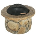 thumbnail image 6 of Khalel Outdoor Acacia Wood 4 Seater Club Chairs and Fire Pit Set, Teak and Stone, 6 of 7