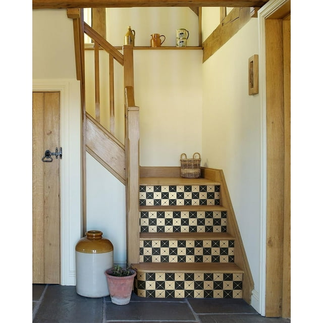 FLFK Decorative Stair Riser Decals, Peel and Stick, Geometric Pattern, 39.9 x 7.08 inches, Self-Adhesive, Set of 5