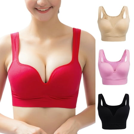 

Mairbeon Women Solid Color Sports Bra Wireless Padded Seamless Yoga Brassiere Bralette