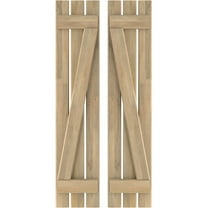Ekena Millwork 11 1/2"W x 36"H Americraft Three Board (2 Batten) Exterior Real Wood Spaced Board-n-Batten Shutters w/ Z-Bar (Per Pair), Unfinished