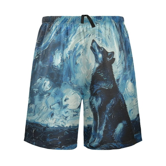 joogoo Mens Swim Trunks Wolf in Night Beach Shorts Drawstring Elastic Waist Swimwear Bathing Suits S