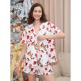 thumbnail image 3 of Conjunto de pijama navideño para mujer, estampado de Papá Noel, cuello de solapa, botones, manga corta, tops, pantalones cortos, ropa de estar por casa, 3 of 5