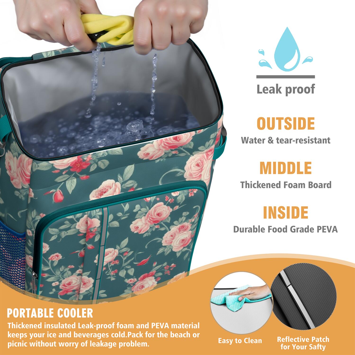 Travel Cooler Bag - Pioneer Flower Floral Print Pattern Camping Beer Cooler Backpack with Bottle Opener- Waterproof Insulated Picnic Backpacks - Cooler Bag for Beach