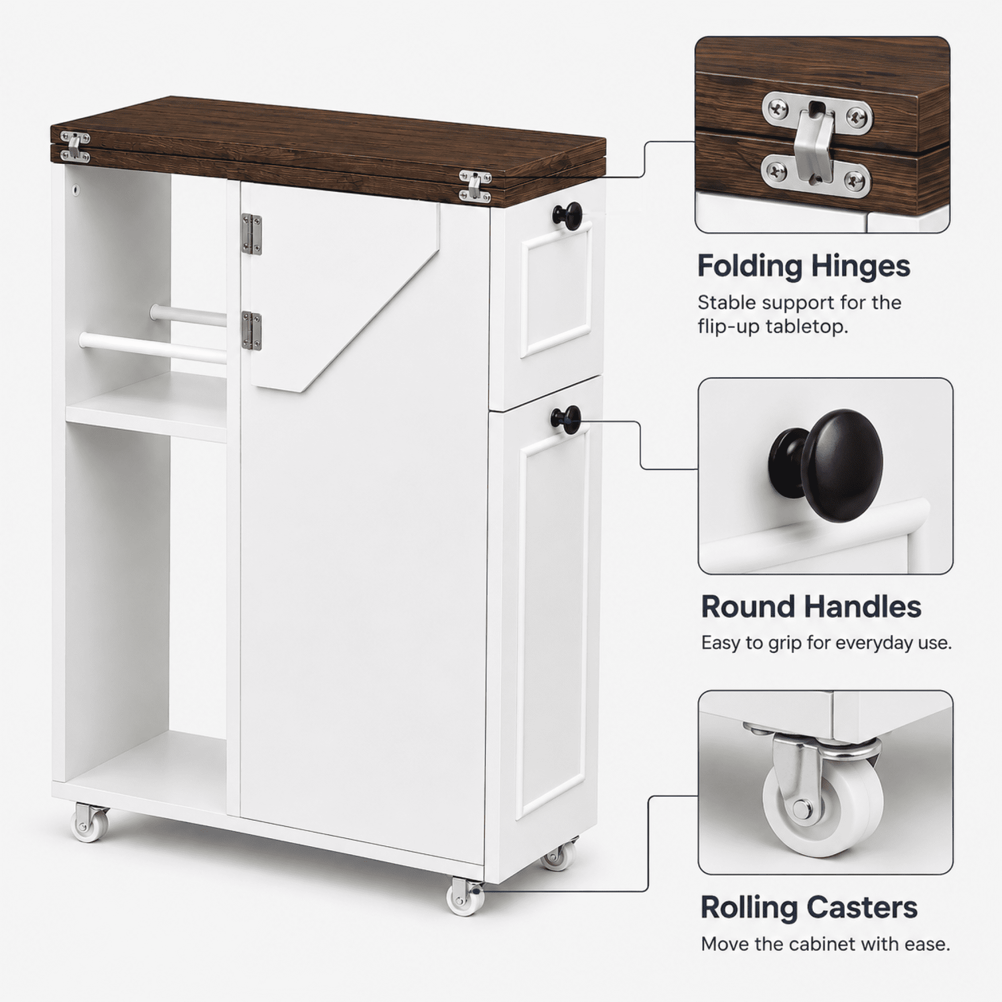 HOQBN Flip-Top Narrow Bathroom Storage Cabinet with Rolling Wheels,Slim Side Table Bathroom Organize Cabinet for Small Spaces,White