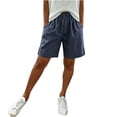 thumbnail image 7 of Women's Cotton Casual Shorts with Elastic Waist & Pockets, Buttons Detail, Summer Outdoors Lounge Travel, Womens Shorts | UKHCCC,Navy XL, 7 of 7