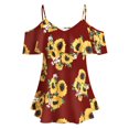 thumbnail image 1 of Blouse T-shirt à Manches Courtes à Volants Imprimé Tournesol pour Femmes Grande Taille, 1 of 2