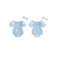 thumbnail image 3 of Aojekbee Baby Girls Summer Casual Romper Short Sleeve Off Shoulder Plaid Romper with Headband, 3 of 10