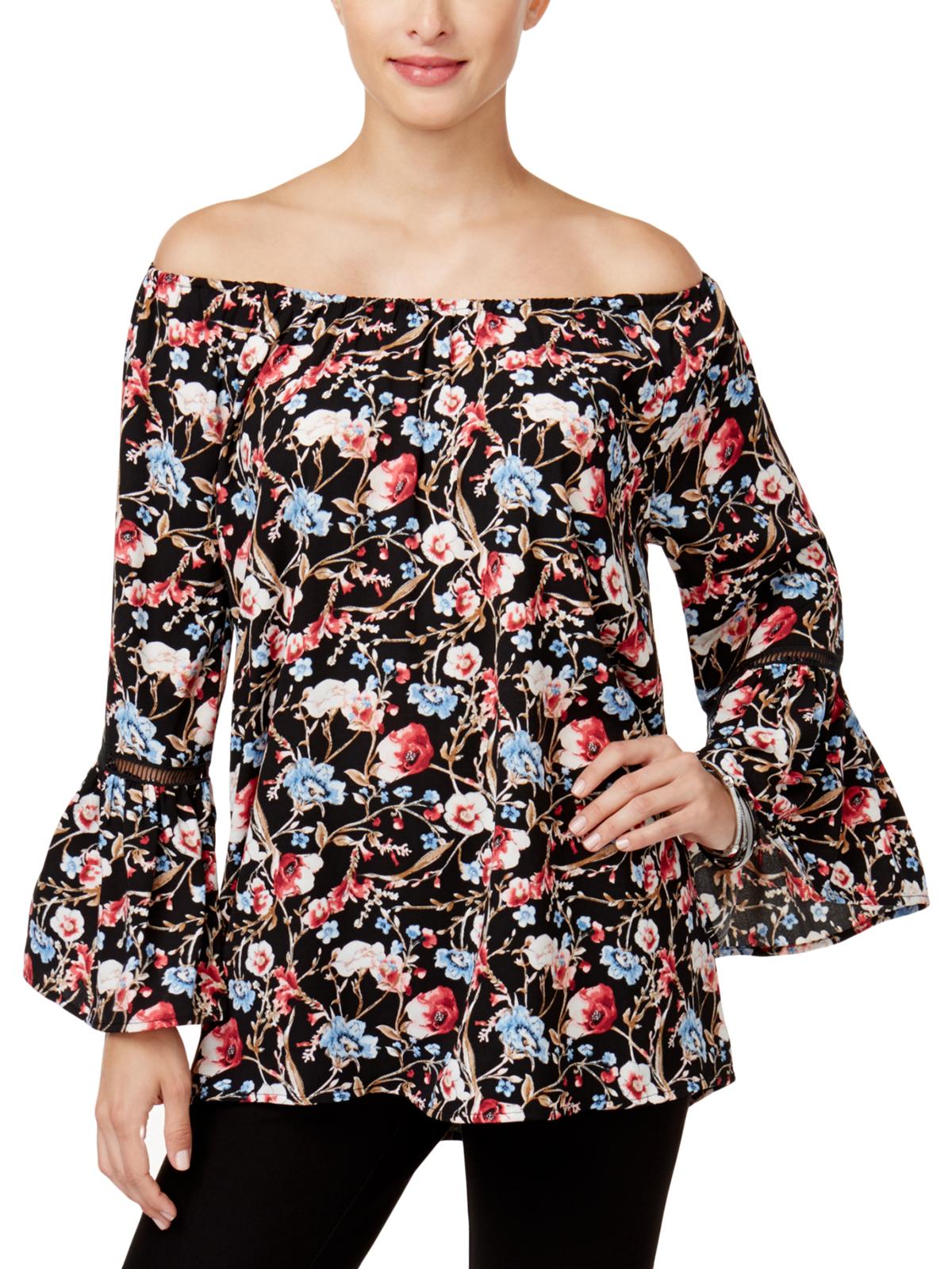 Olivia & Grace Olivia & Grace Womens Floral Knit Blouse, Black, X
