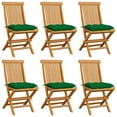 thumbnail image 1 of vidaXL Garden Chairs with Green Cushions 6 pcs Solid Teak Wood, 1 of 12