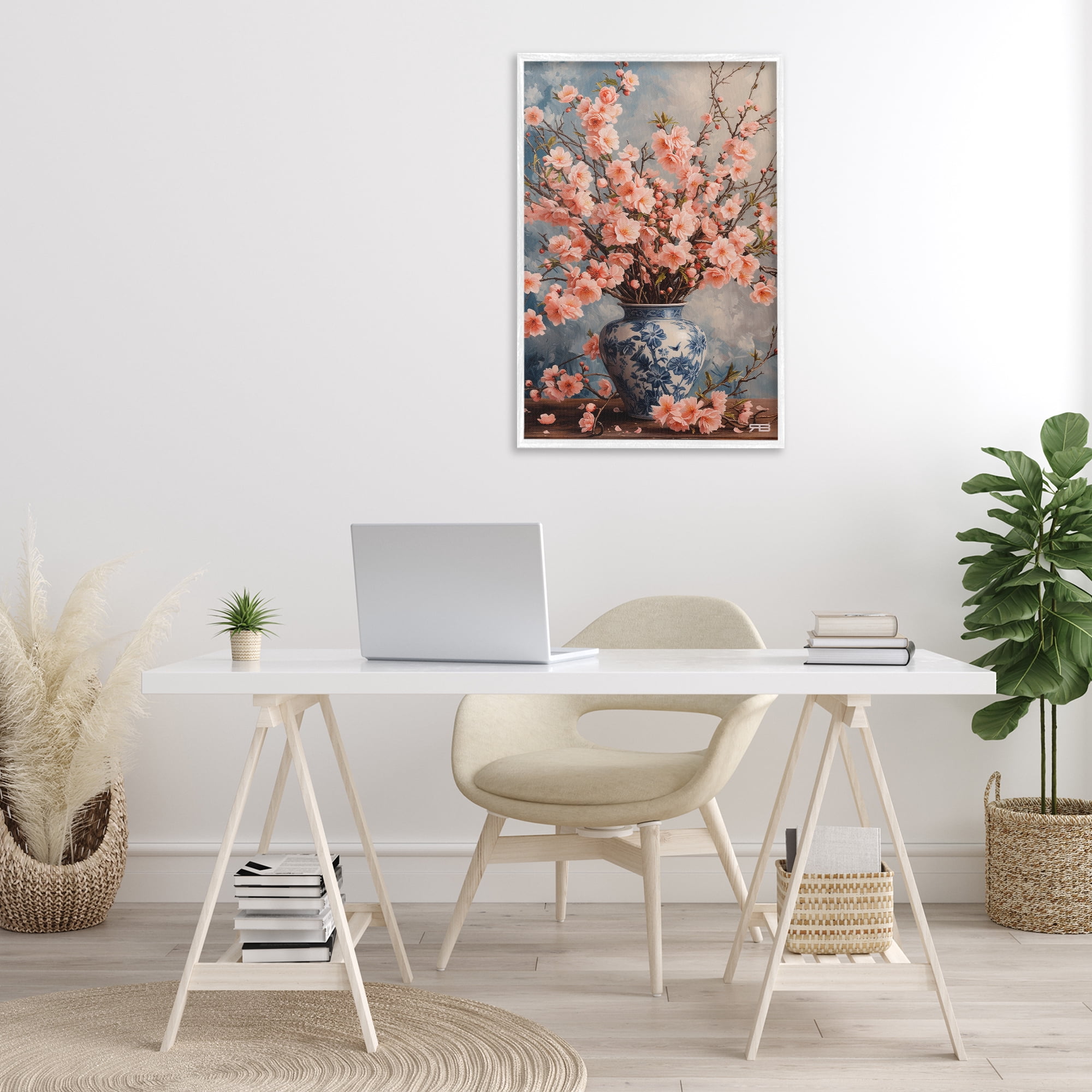 Stupell Industries Detailed Cherry Blossom Vase Botanical & Floral Painting White Framed Art Print Wall Art, 20 x 30