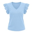 thumbnail image 6 of Tdoqot Womens Ruffle Sleeve Striped T Shirts- V-Neck Short Sleeve Casual Cute Summer Tops Light Blue Size M, 6 of 6