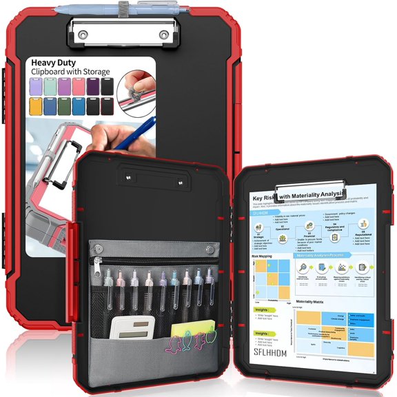 Heavy Duty Clipboard with Storage 8.5x11,Black Red Edging