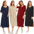 thumbnail image 4 of Vestido de mujer Manga enrollada Bolsillos laterales Aberturas Botón O Cuello Vestido largo inf Abanopi Vestido de mujer, 4 of 7