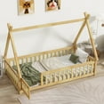 thumbnail image 6 of Miniyam Twin Floor Bed for Kids with House Frame, Guardrails and Lockable Door, Natural, 6 of 7