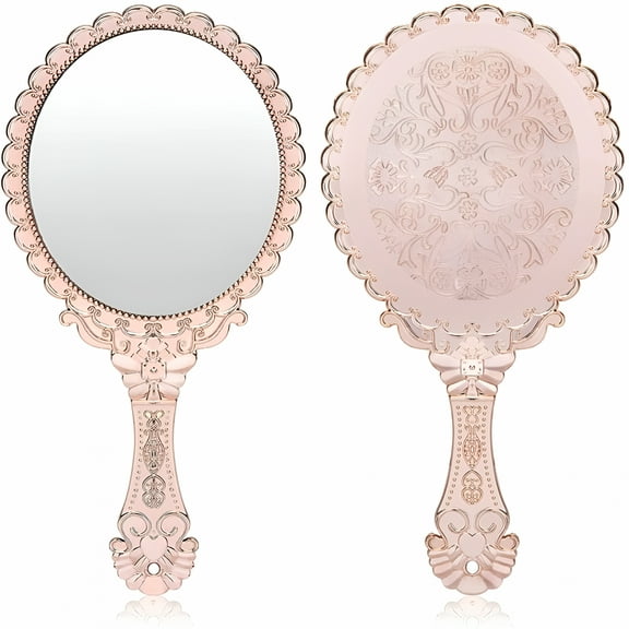 XIBUFE 2026 New Vintage Handheld Mirror,Small Hand Held Decorative Mirrors for Face Makeup Embossed Flower Portable Antique Travel Personal Cosmetic Mirror