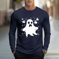 thumbnail image 2 of YOIAVAIOY Mens Holiday Long Sleeve Tees Ghost Graphic T Shirt Long Sleeve Crew Neck Halloween Pullover Fall Fashion Tops Navy XL, 2 of 6
