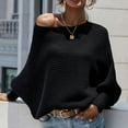 thumbnail image 2 of UJNDER Casual Round Neck Knitted Sweater for Women Long Batwing Sleeve Solid Color Soft Loose Ribbed Pullover Black XL, 2 of 9