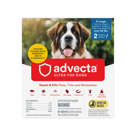 ADVECTA Ultra Flea and Tick Topical Treatment for Extra Large Dogs, Over 55lbs, 2 Month Supply