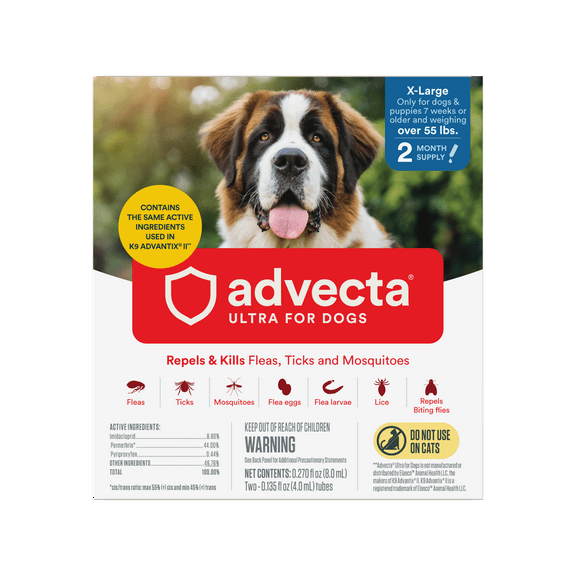 ADVECTA Ultra Flea and Tick Topical Treatment for Extra Large Dogs, Over 55lbs, 2 Month Supply