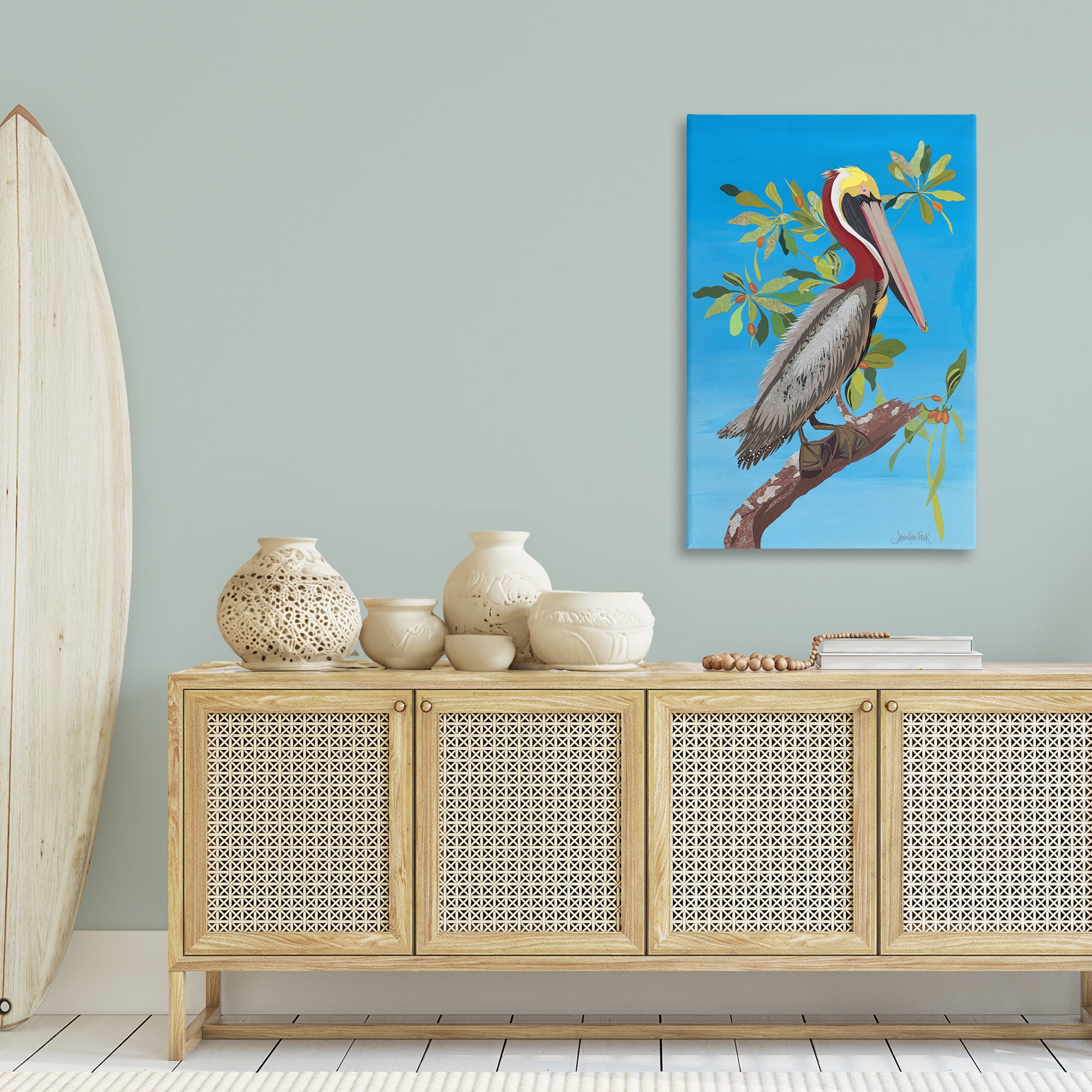 Stupell Industries Brown Pelican on Tree Animals & Insects Painting Gallery Wrapped Canvas Art Print Wall Art, 30 x 45