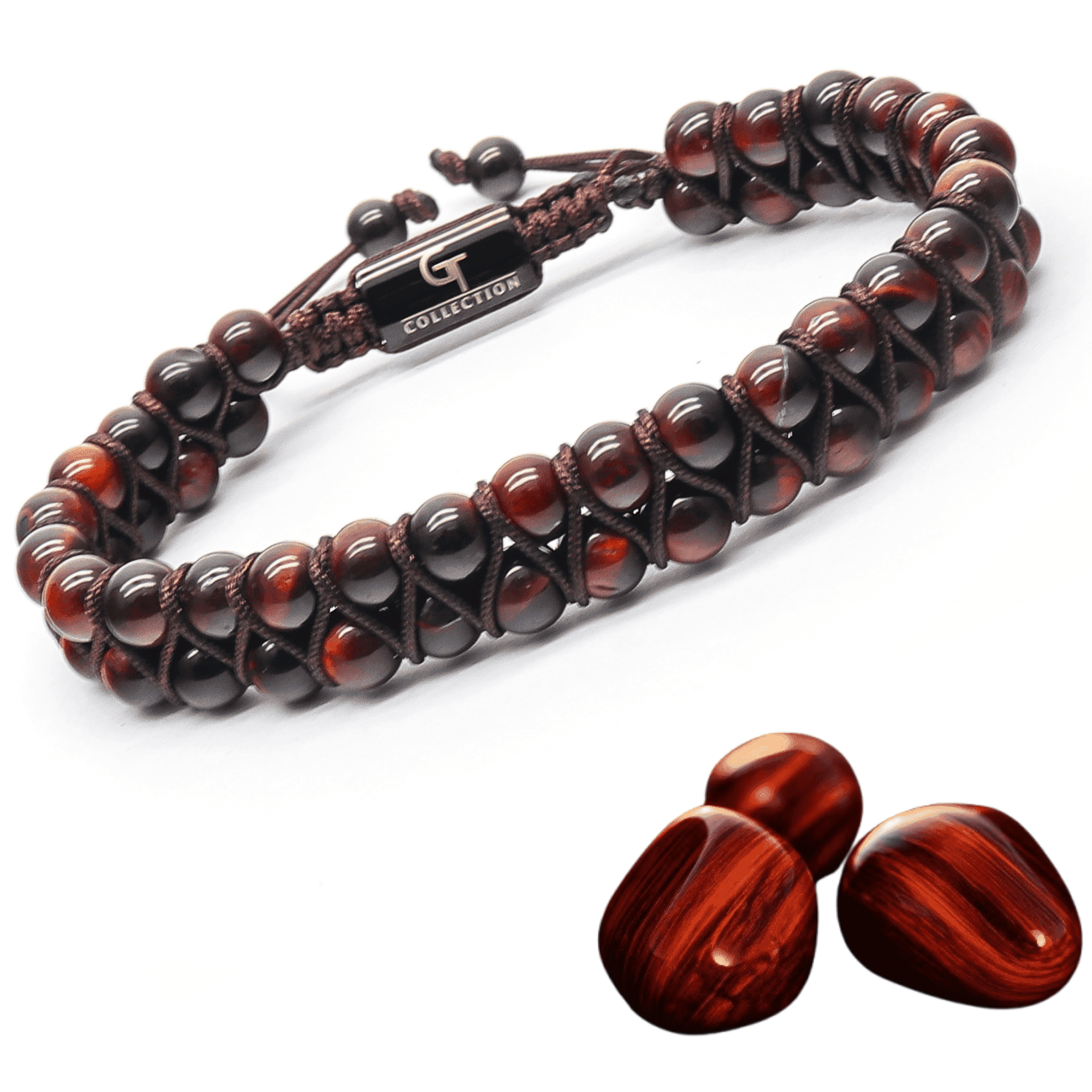 Men's RED TIGER EYE Double Bead Bracelet | Gift for Men | One Size Fits All | Gemstone Adjustable Bracelet