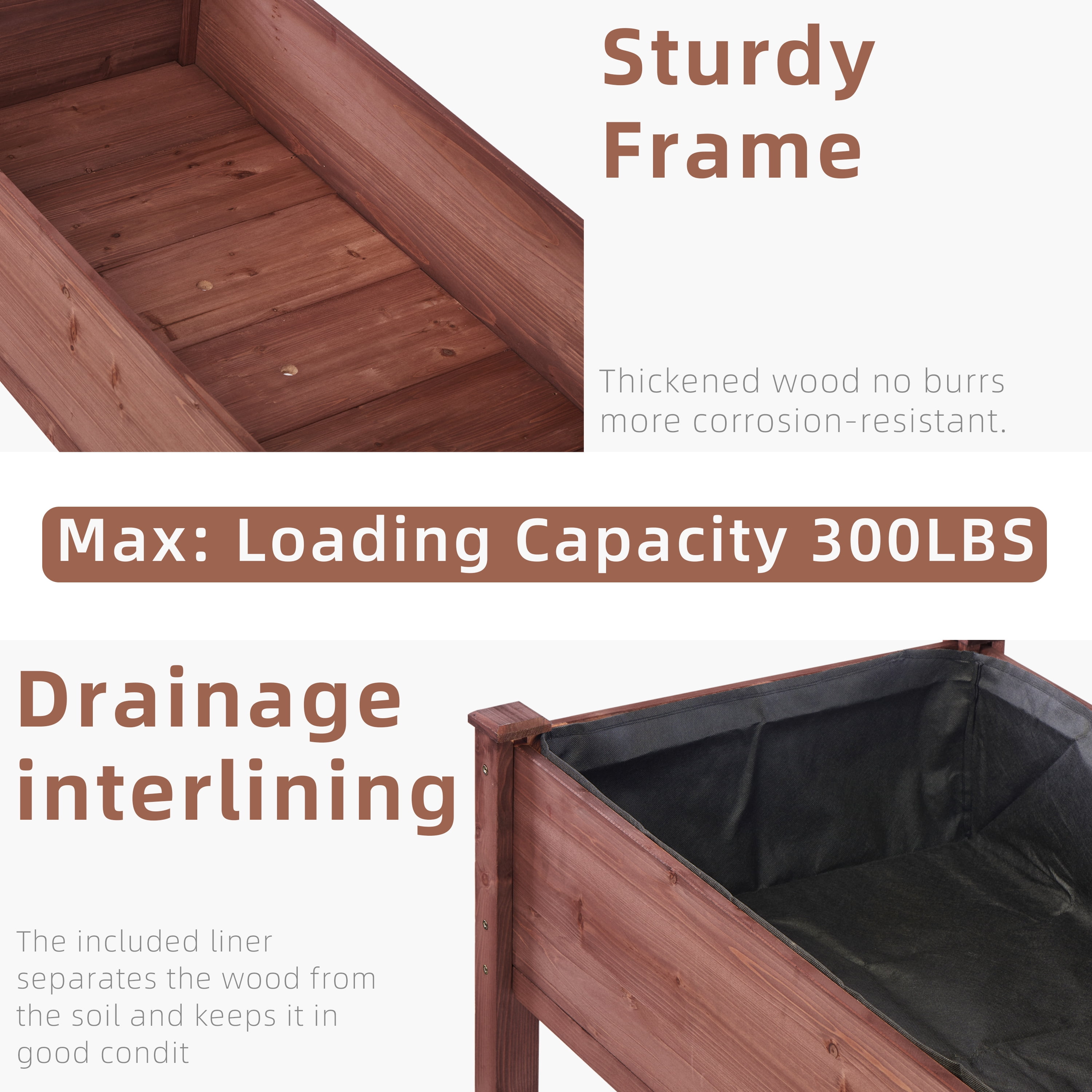 48x24x30 inch Raised Garden Bed with Legs, Elevated Wooden Planter Box for Outdoor Plants Herbs