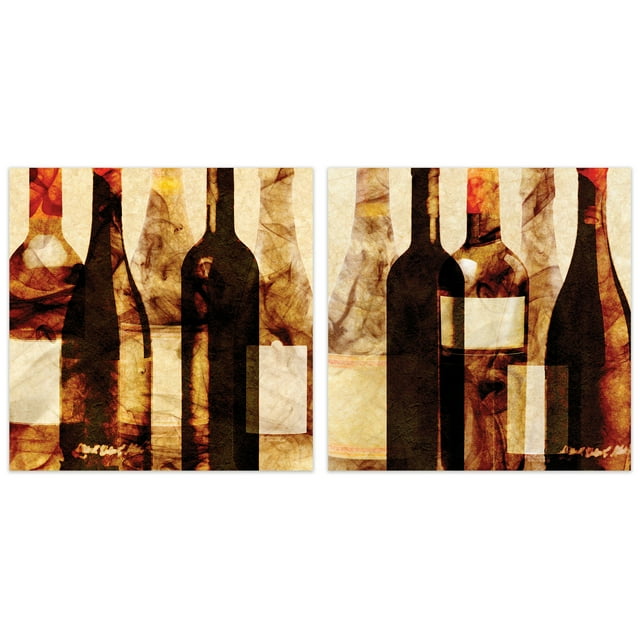 Empire Art Direct Smokey Wine 3 & 4 Frameless Free Floating Tempered Glass Panel Graphic Wall Art, 38" x 38" each, Ready to Hang