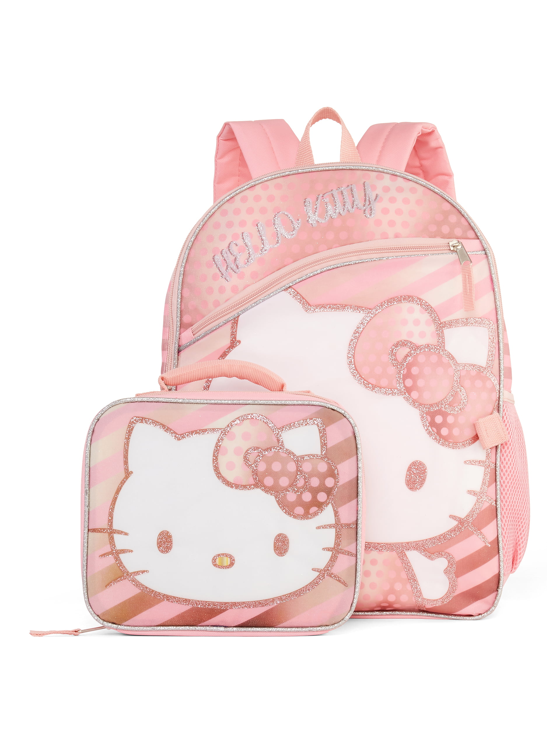 Hello Kitty School Backpack Lunch Box Set Little Girls Cute Black BookBag Sanrio 