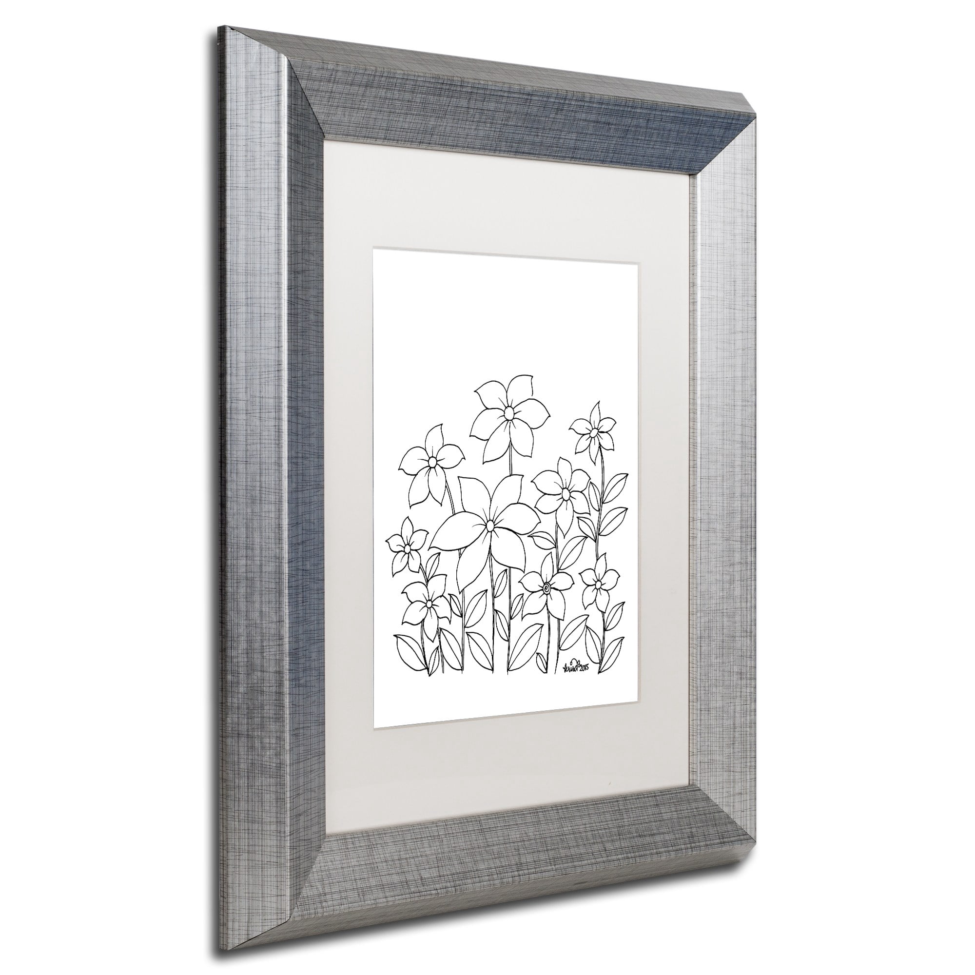 Trademark Fine Art "Simple Flower Doodle 1" Canvas Art by KCDoodleArt White Matte, Silver Frame