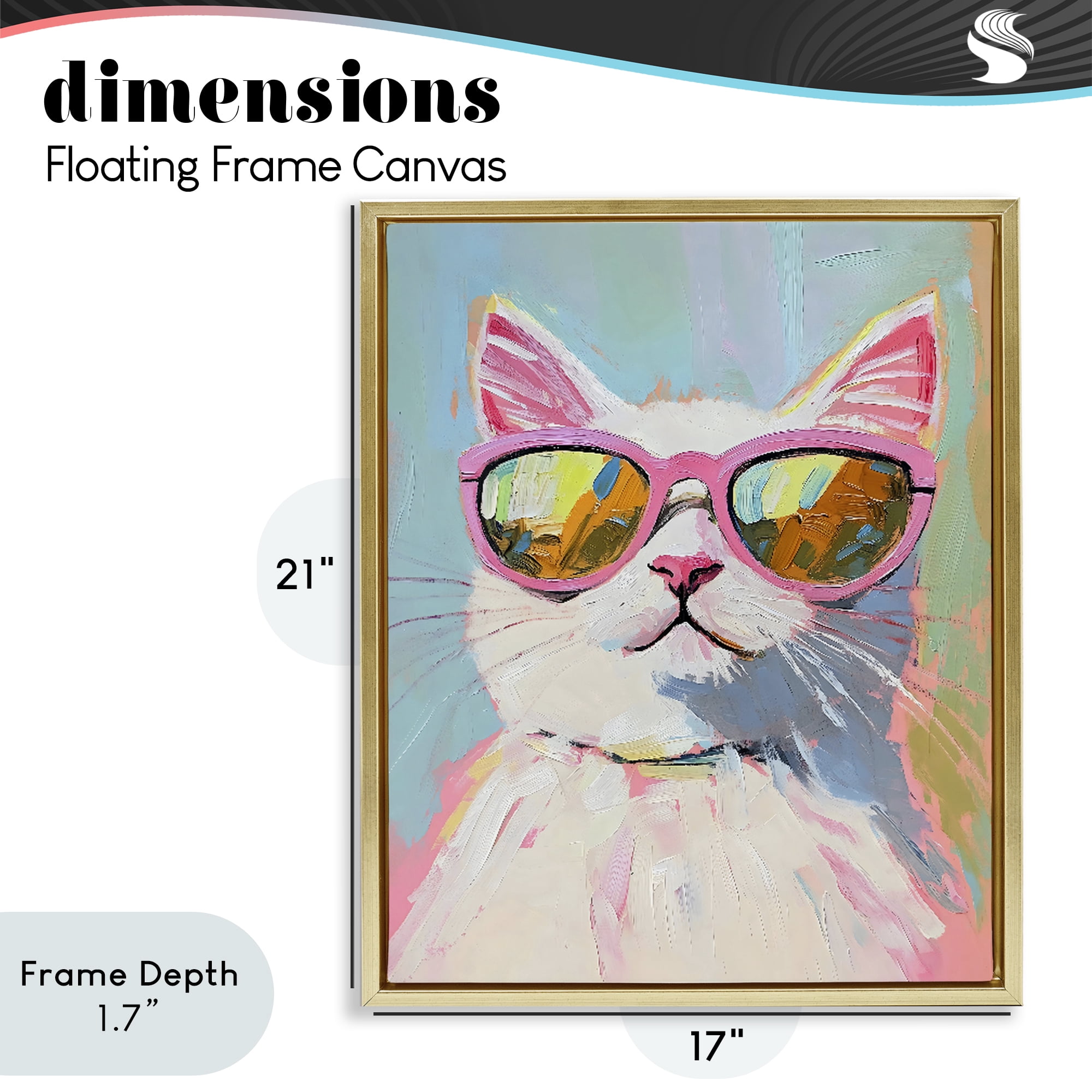 Stupell Industries Cool Cat in Sunglasses Gold Framed Floater Canvas Wall Art, design by The Prints Vibe