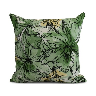 Simply Daisy, 16" x 16" Zentangle, Floral Print Outdoor Pillow, Green