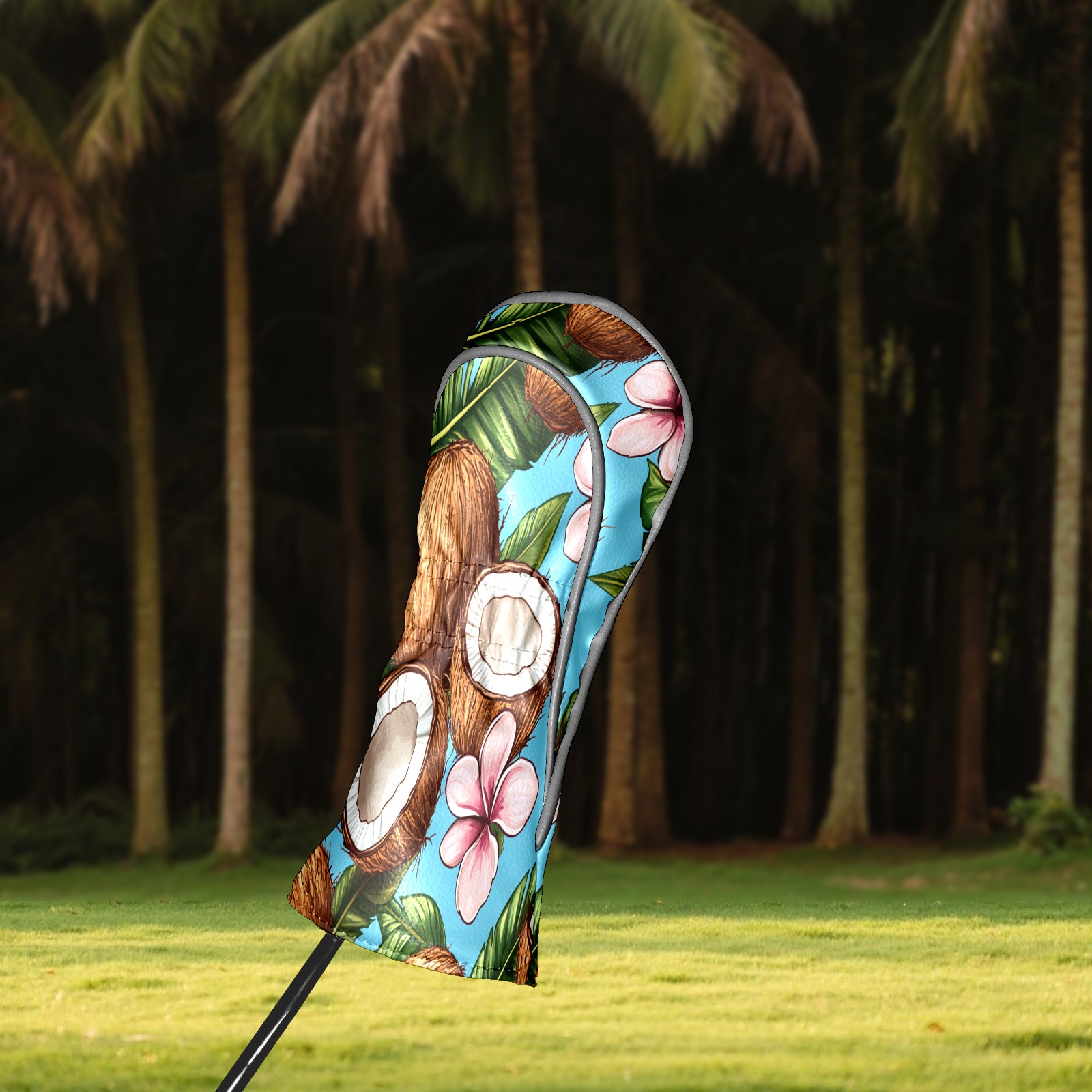 Golf Club Covers PU Leather Waterproof Head Covers for Fairway Woods Hybrids Coconut Flowers