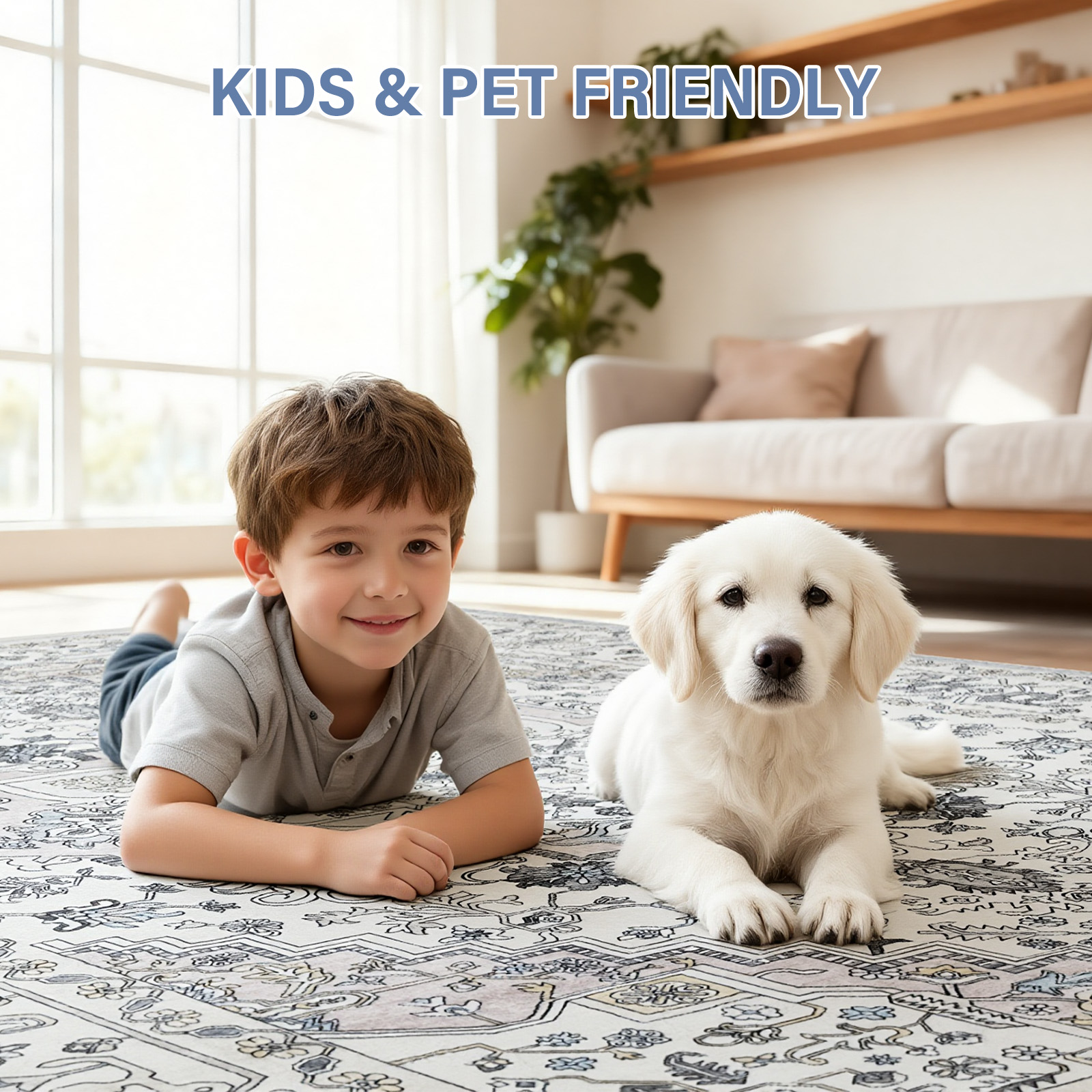 8'x10' Area Rugs for Living Room Washable, Large Vintage Boho Non Slip Rug- Oriental Traditional Farmhouse Carpet for Bedrooms Dining Room, Living Room, Office, Home Decor