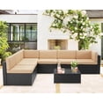 thumbnail image 4 of YODOLLA 7-Piece Patio Furniture Set with 43" Fire Pit Table, Rattan Wicker Outdoor Sectional Sofa Couch with Table Patio Conversation Set for Lawn& Backyard In Black& Beige, 4 of 10