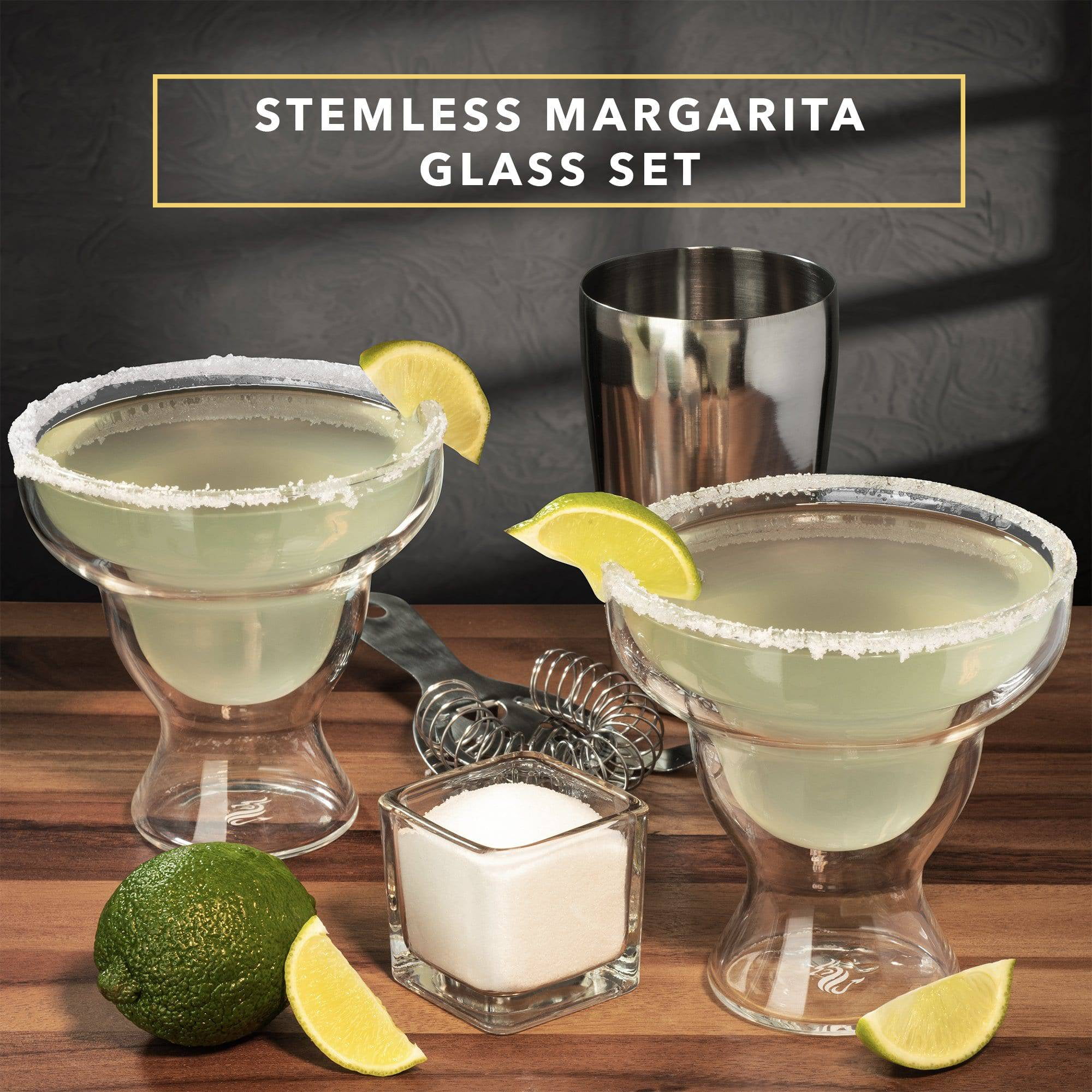 Double Wall Classic Margarita Glasses, Unique Shaped Insulated Barware,  High Quality and Freezer Safe, Great Gift for Mixed Drinks, 12-ounce 