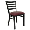 Flash Furniture HERCULES Series Black Ladder Back Metal Restaurant Chair - Burgundy Vinyl Seat