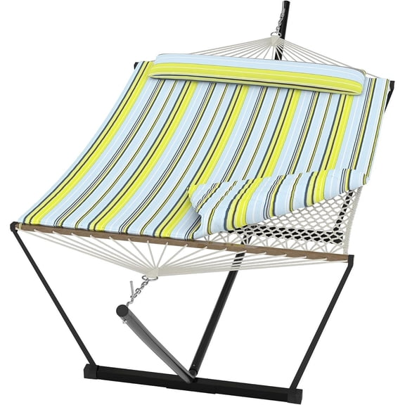 Portable Double Cotton Rope Hammock with Stand & Carry Bag
