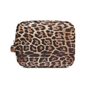 Daisy Rose Cosmetic Toiletry Bag PU Vegan Leather Travel Bag - Leopard