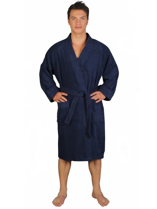 Men's 100% Turkish Cotton Lightweight and Short Kimono Style Bathrobe ...