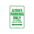 thumbnail image 1 of Alyssa's Parking Only All Others Will Be Towed Name Gift Novelty Metal Aluminum 12"x18" Sign, 1 of 1