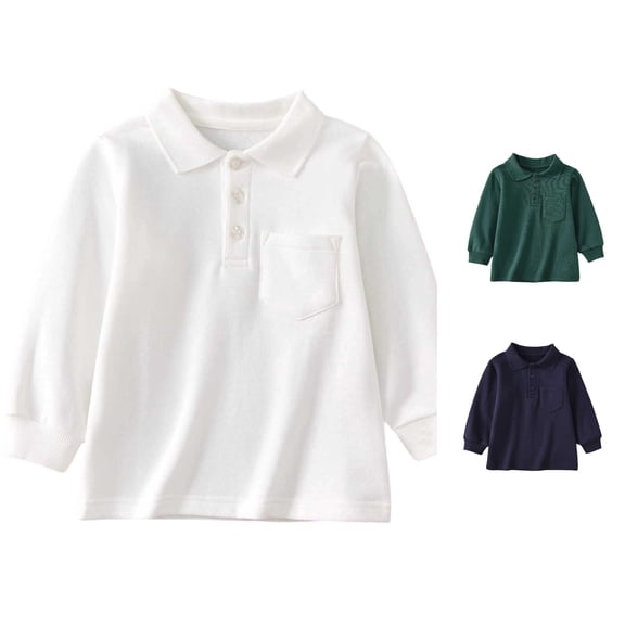 REDARER Toddler Boys Long Sleeve Pocket Polo Shirt Solid Soft Kids School Uniform Casual Tops,5-6 Years